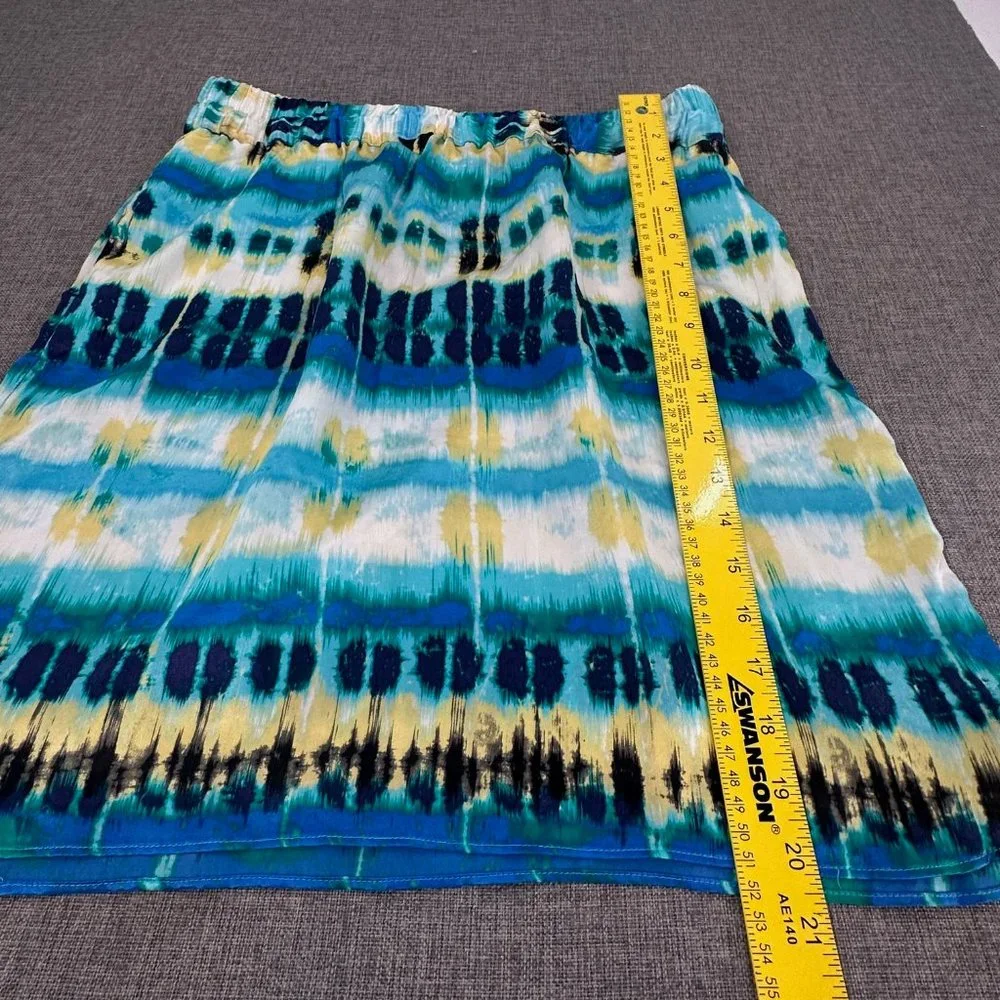 Banana Republic Silk Skirt Pullover Elastic Waist Sz 14 Yellow Blue White Pocket